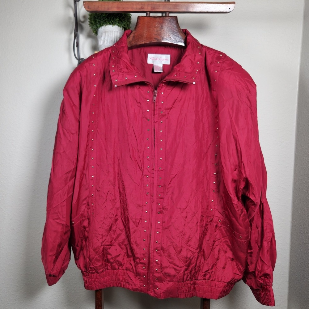 Rhoda‎ Lynne Red Quilted Studded Bomber Jacket Women's Size L